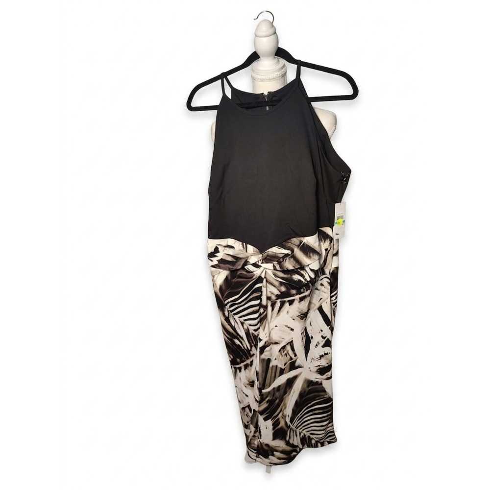 DKNY Women‎ Black Palm Leaf Print Halter Sheath Midi Dress Size 16 NWT DD5K1K48